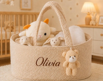 Personalized Baby Gift Basket, Embroidered Name Nursery Storage, Newborn Shower Gift