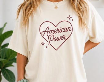American Power Retro Herz T-Shirt, Patriotisches USA T-Shirt, Kleid zum Unabhängigkeitstag