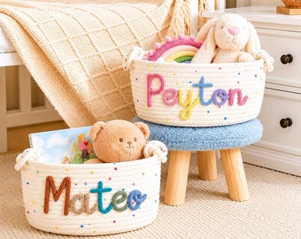 Personalized embroidered baby storage basket, baby shower gift