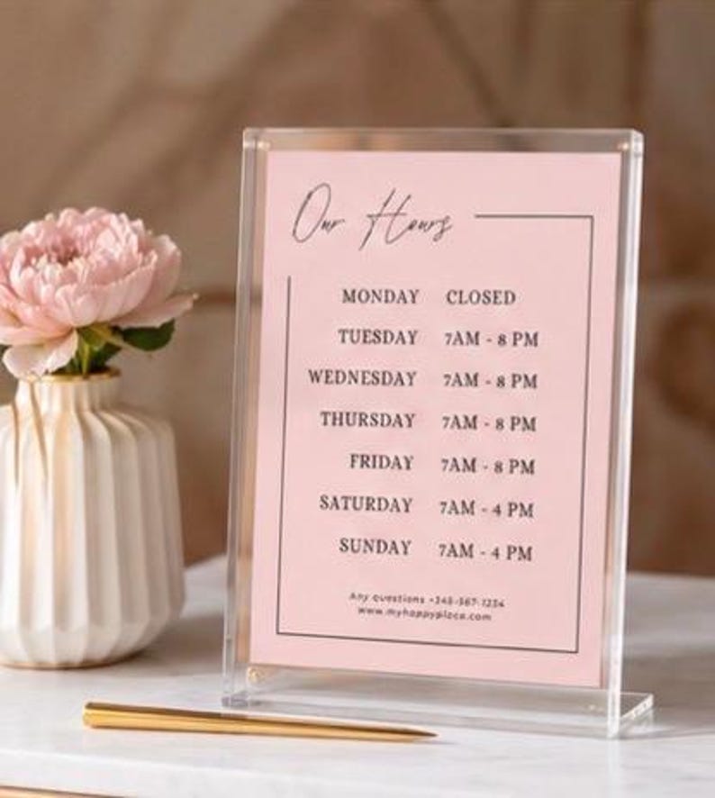 Receiving Hours Sign Editable Editable Business Hours Sign Template | Modern Pink Store Hours Sign ...