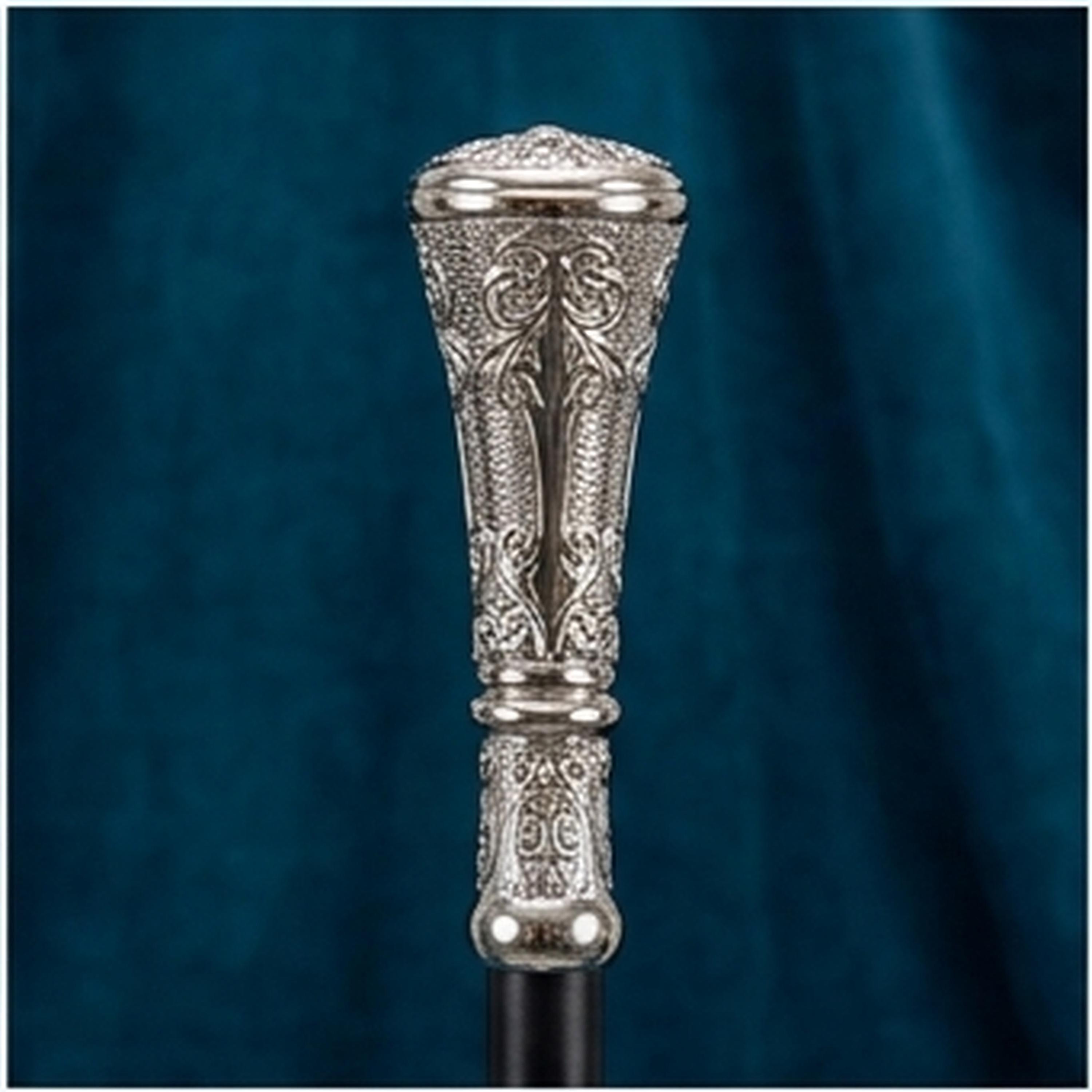Round Carving Metal Cane, Gentleman's Silver Walking Stick, Cosplay, Film Prop, 93cm