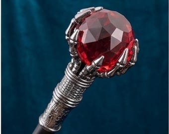 Bastón Steampunk con bola de cristal roja – Bastón de caballero de 93 cm