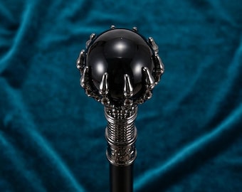 Bastón Steampunk con Bola de Cristal Negra - 93 cm