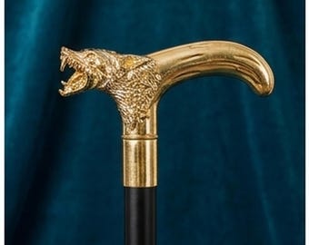 Gold Wolf Head Handle Walking Stick – Men’s Vintage Cane