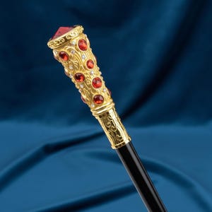 Walking Cane, Gold-Colored Red Artificial Diamond Knob - 93cm Cosplay Prop