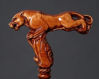 Leopard Wooden Walking Stick Men & Women Detachable Cane German Beech Wood 95cm