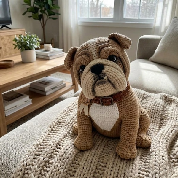 Patrón de Bulldog a crochet en PDF / Perro amigurumi Bulldog clásico / Cachorro de peluche realista / Intermedio