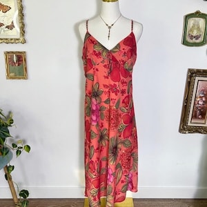 silk slip dress coral under $500 Coral Pink Silk Slip Dress With Cowl Neck and Open Back