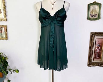 Vintage Y2K Victoria's Secret vert émeraude en mousseline de soie et nuisette en satin nuisette - petite