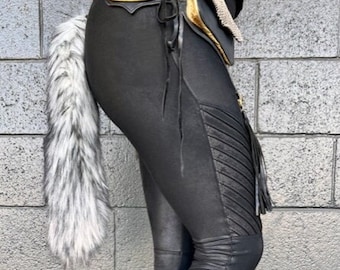 White and Black Tip Husky Furry Clip On WOLF Stash TAIL 18"/ Cosplay/ Festival Wear