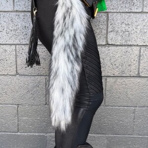 White and Black Tip Husky Furry Clip On WOLF Stash TAIL 18/ Cosplay/ Festival Wear image 2