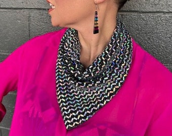 Holographic Rainbow Chevron Sparkle GLAMdana With Neon Rainbow Tassels