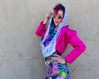 GLAM Infinity Hood Scarf Top Unicorn Dreams Reversible (iridescent pink to blue) Sequins & Drippy Paint
