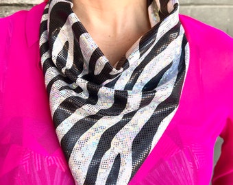 Holographic Zebra Sparkle GLAMdana With Neon Rainbow Tassels