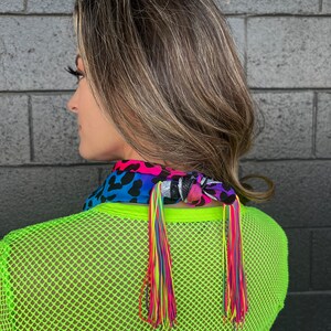 Reversible Rainbow leopard / Holographic Zebra GLAMdana with Neon Rainbow Fringe image 3