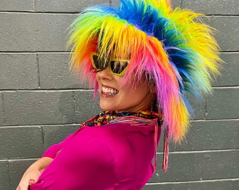 Mushroom Blue Dream Rainbow Muppet Shag faux fur Bucket Hat with Stash pocket *Customizable Lining options available