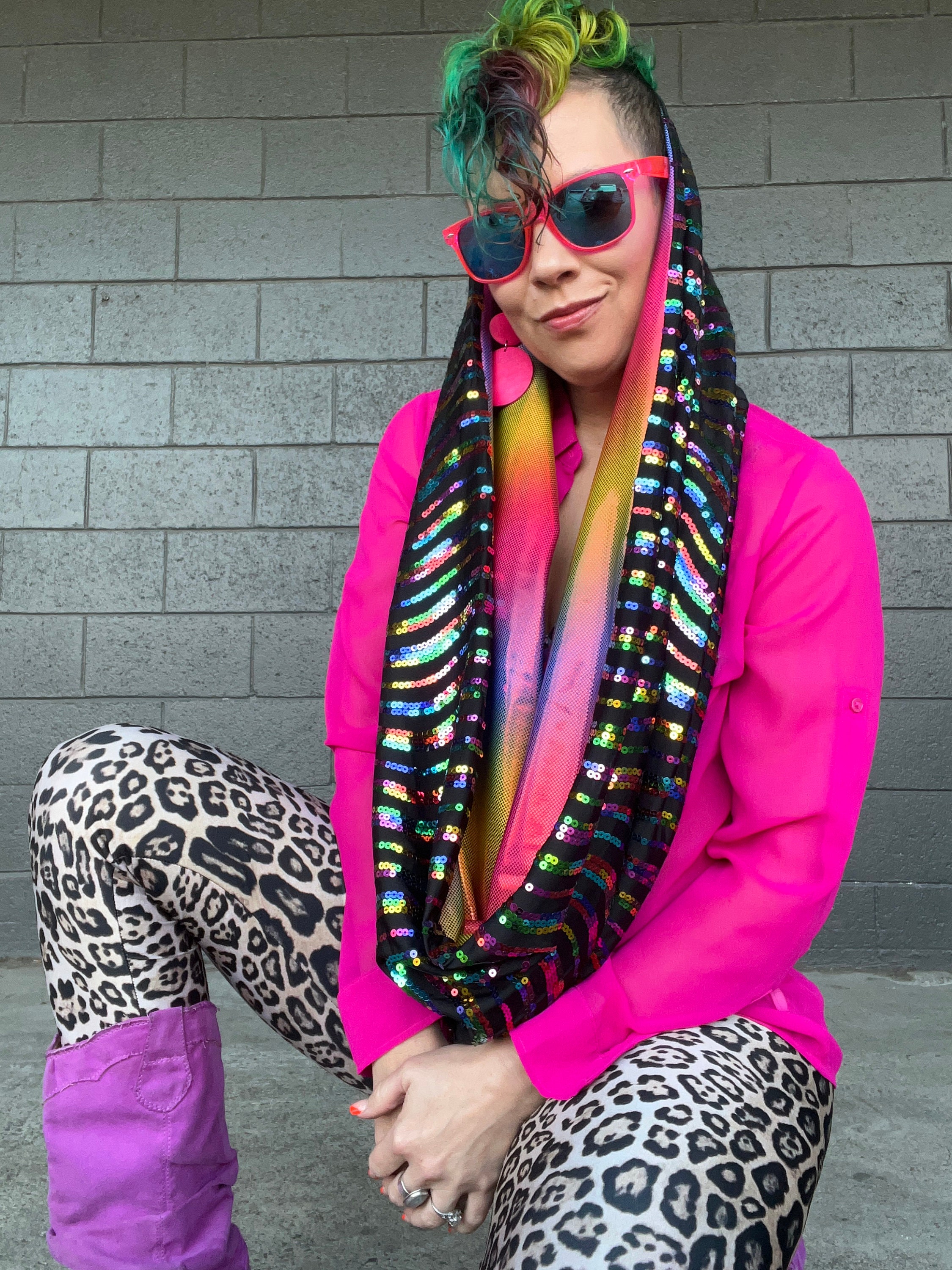 GLAM Infinity Hood Scarf Top Reversible Rainbow Sequins  display picture 2