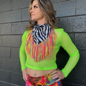 Reversible Rainbow leopard / Holographic Zebra GLAMdana with Neon Rainbow Fringe image 10