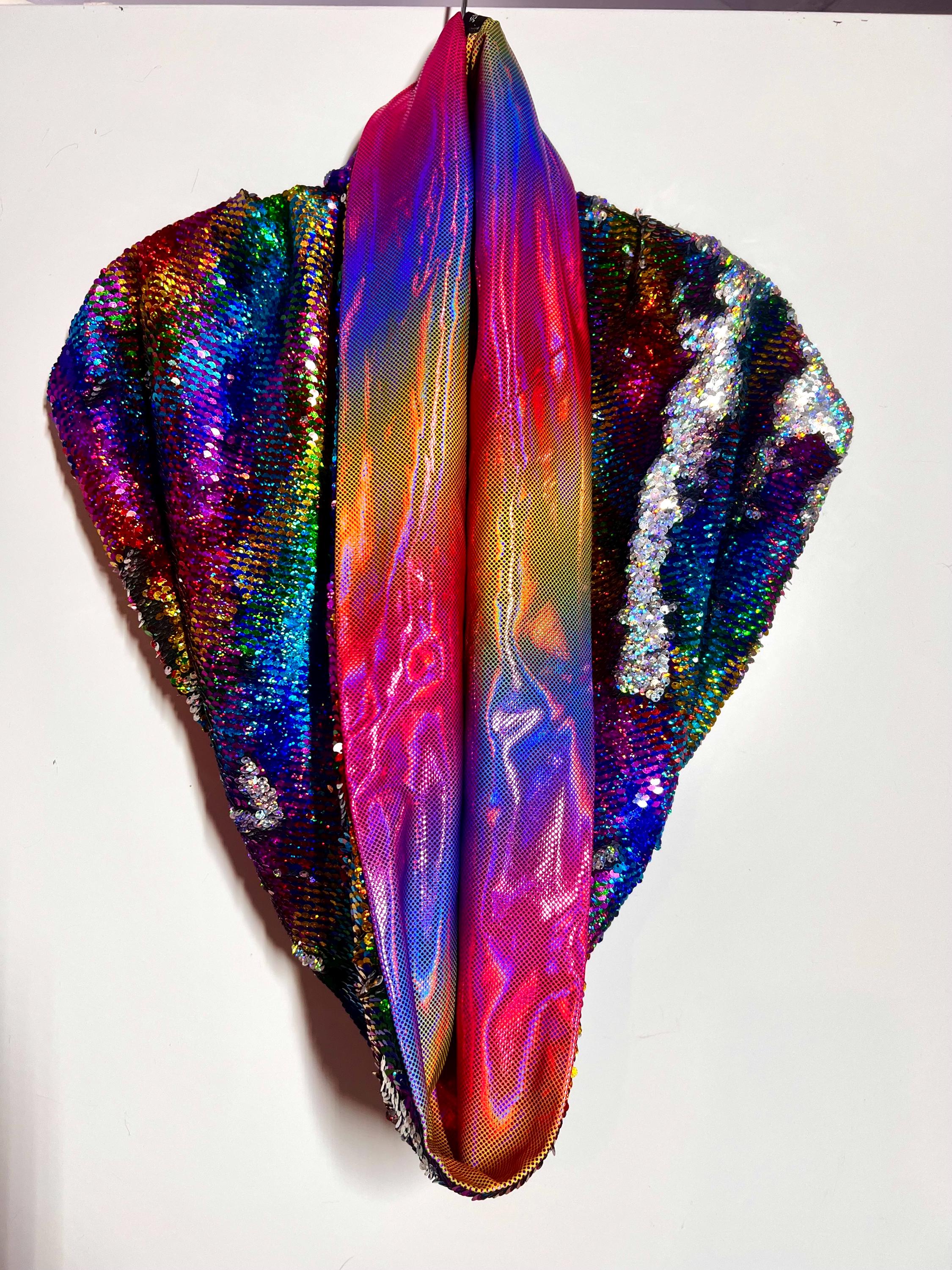 GLAM Infinity Hood Scarf Top Reversible Rainbow Sequins  display picture 1