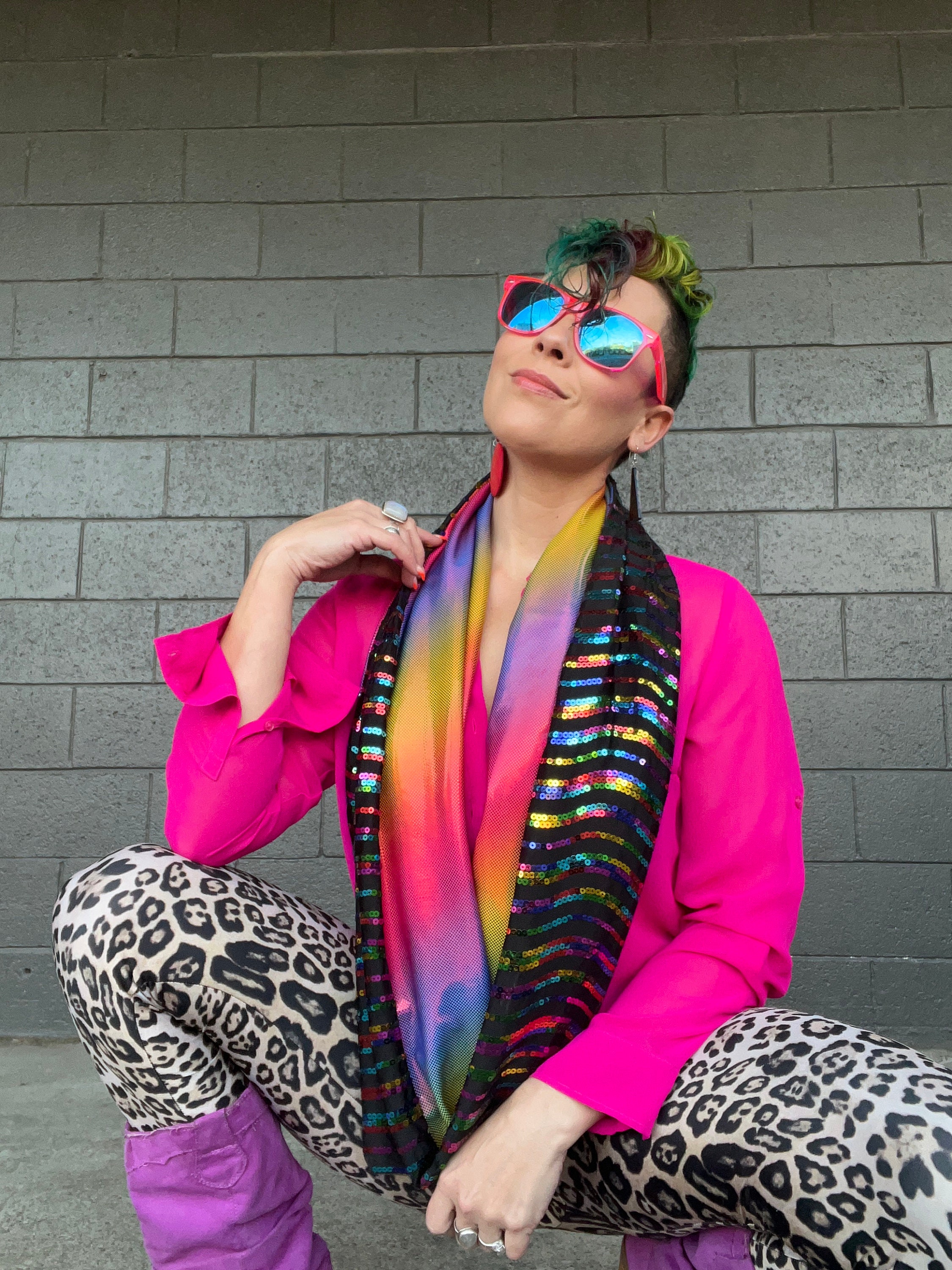 GLAM Infinity Hood Scarf Top Reversible Rainbow Sequins 