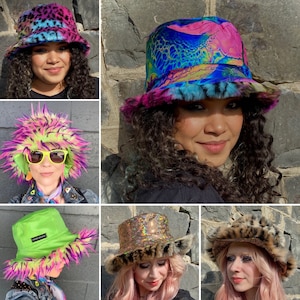 FULLY Customizable Furry Fur Bucket HAT_Reversible Faux Fur with Hidden Pocket