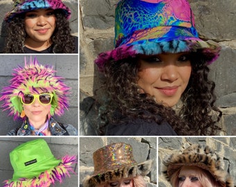 FULLY Customizable Furry Fur Bucket HAT_Reversible Faux Fur with Hidden Pocket