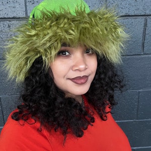 REVERSIBLE Oscar the Grouch/Grinch Green Shaggy Faux Fur BUCKET HAT with Stash Pocket &  Holo Neon Green Spandex Lining, Festival Hat