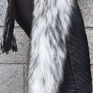 White and Black Tip Husky Furry Clip On WOLF Stash TAIL 18/ Cosplay/ Festival Wear image 4