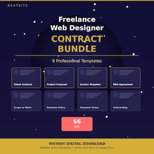 Freelance Web Designer Contract Bundle, 8 Templates, Client Agreement, Project Proposal, Invoice, Digital Download