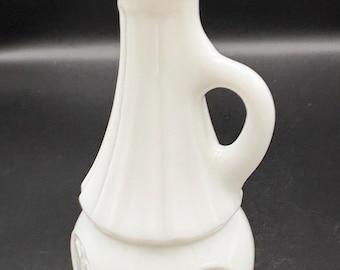 Vintage Wheaton milk glass cruet with coin medallion design.