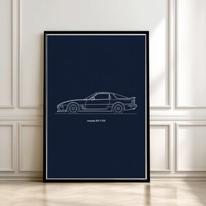 Poster con progetto della Mazda RX-7 FD / Opera d'arte da parete JDM Legend / Stampa di un'auto con motore rotativo