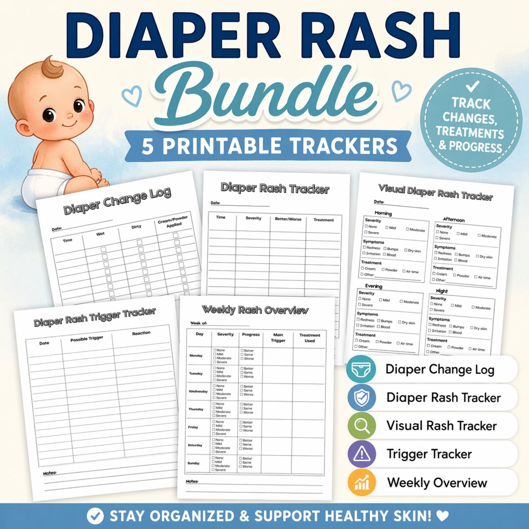 Diaper Rash Tracker Bundle Printable PDF, Baby Rash Log, Diaper Change ...