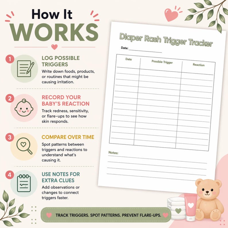 Diaper Rash Section In Store Diaper Rash Trigger Tracker Printable | Baby Rash Log PDF | Identify ...