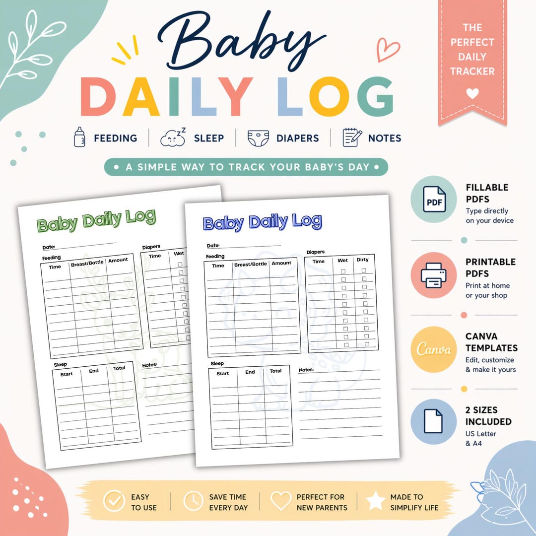 Baby Daily Log Printable & Fillable PDF | Baby Tracker Sheet | Feeding ...