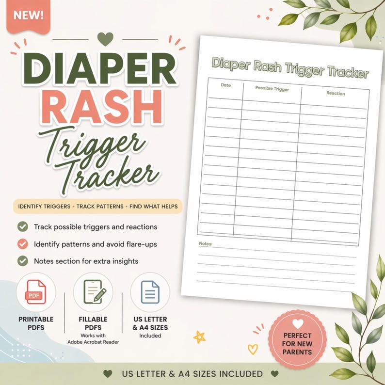 Diaper Rash Section In Store Diaper Rash Trigger Tracker Printable | Baby Rash Log PDF | Identify ...