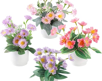 Paarse zijde bloemstuk, keramiek vaas tafeldecoratie decor