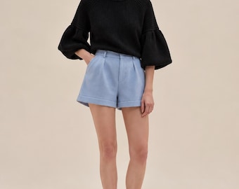 Nord Selection Cropped Knit Sweater | Balloon Sleeve Cotton Hemp Pullover
