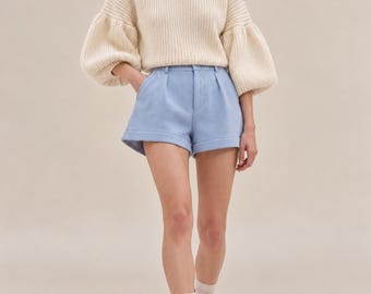 Nord Selection Cream Chunky Knit Sweater | Cropped Balloon Sleeve Pullover
