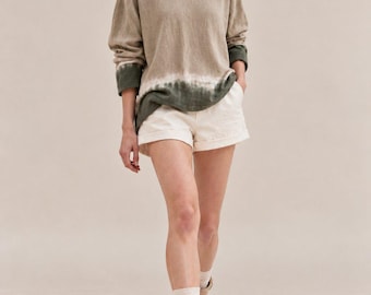 Beige Dip Dye Bamboo Cashmere Top | Women's Ombre Long Sleeve Tunic | Tie Dye Shirt – Nord Selection