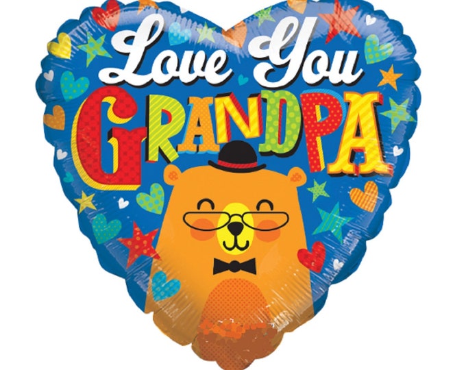 18" FATHER's Day Balloon - LOVE You GRANDPA - bear - heart shaped balloon  - foil - mylar