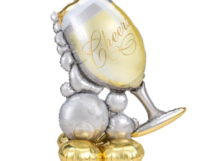 Huge 51" - OVER 4 FEET TALL - Champage Glass with Bubbles - Inflatable - standing balloon - No helium required! - air only - Centerpiece
