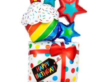 Huge 55" - OVER 4-1/2 FEET TALL - Birthday Cake with Candles - Inflatable - standing balloon - No helium required! - air only - Centerpiece