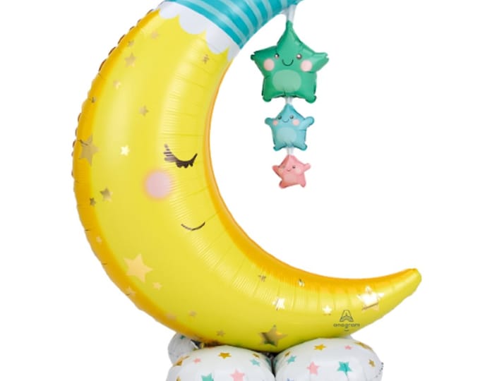 55" - OVER 4 FEET TALL - Moon and Stars - inflatable standing balloon - No helium required - airfill only - Centerpiece - floor decoration