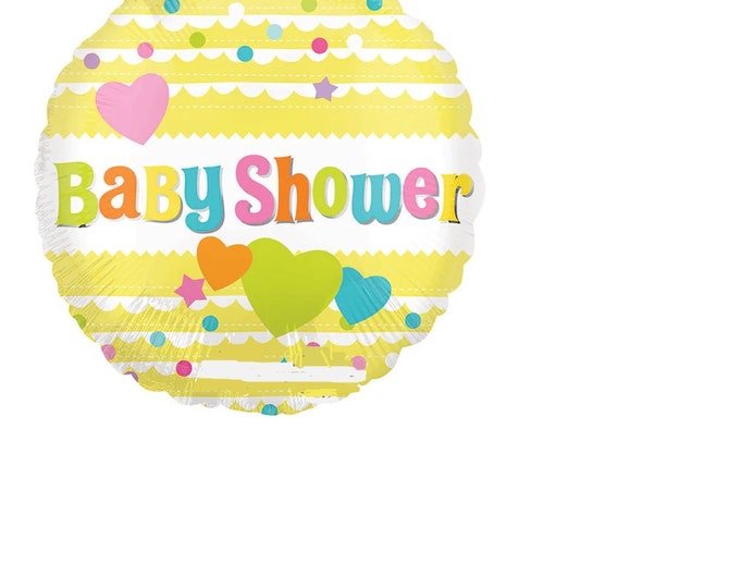 18" BABY SHOWER Balloon --  Yellow with pastel dots and hearts - Baby Shower - mylar - foil