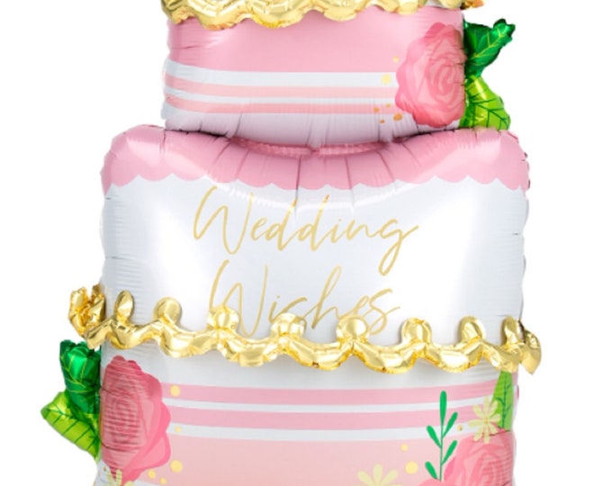 Huge 52" - OVER 4 FEET TALL Wedding Cake - pink & gold - Inflatable - standing balloon - No helium required - Centerpiece - floor decor