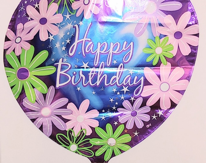 18" Balloon - HAPPY BIRTHDAY - twinkle stars and flowers - heart shaped - foil - self-sealing - mylar