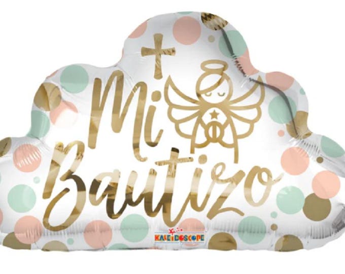 20" Mi Bautizo - SPANISH -- cloud shaped balloon -- My Baptism - Mylar - Foil