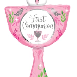 31&quot; JUMBO First Communion BALLOON - Chalice - Pink Cup with Cross   - SUPERSHAPE - Mylar foil - by anagram