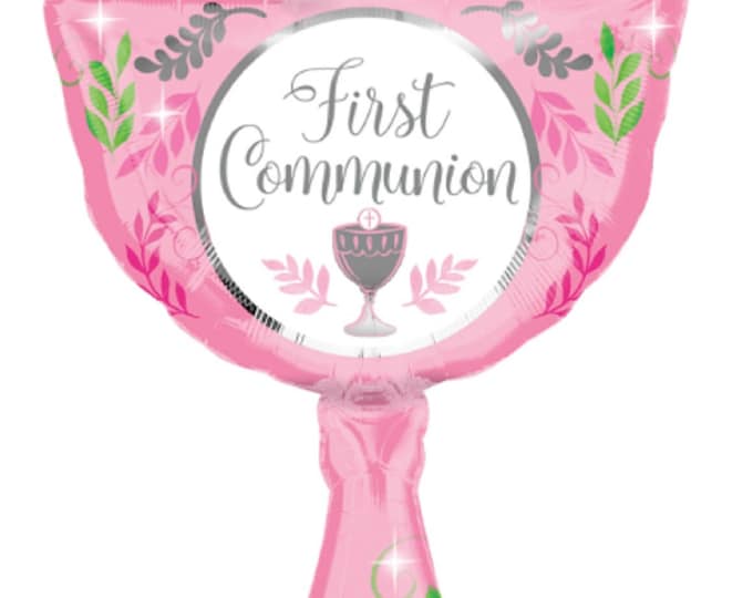 31" JUMBO First Communion BALLOON - Chalice - Pink Cup with Cross   - SUPERSHAPE - Mylar foil - by anagram