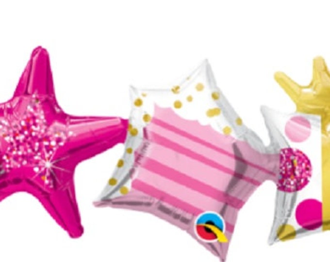 JUMBO 41" GARLAND BALLOON (2 pack) - Pink Theme - birthday - Inflatable - No helium required! - air only - cake star present hat cupcake
